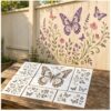 Garden Wall Stencil, Reusable Animal Flower Painting Template，Butterflies