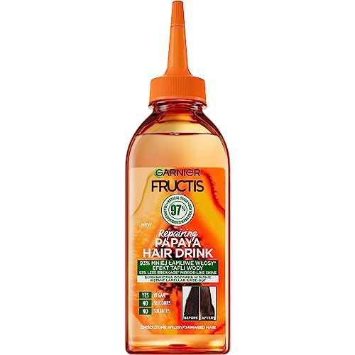 Garnier Fructis Hair Drink Papaya Instant Liquid Lamellar Conditioner for Damaged & Dull Hair, Lightweight Rinse-Out Hair Conditioner, Vegan Formula, Smooth Feel & Glossy Finish, 200 mL / 6.76 Fl Oz