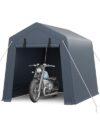 GarveeLife Portable Outdoor Storage Shed with Roll-Up Zipper Door & Vent, 240G Heavy-Duty Shelter Waterproof PE Tarp, UV-Resistant Carport for Motorcycle, Firewood, Tools (Gray, 6'x8')
