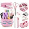 Gawsey Pink Desk Organizers and Accessories with Desk Organizer 360° Rotating Pen Holder and Office Supplies, Cute Stationery Supplies Set