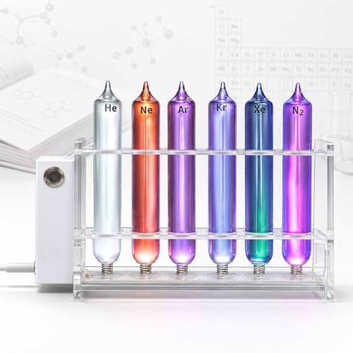 GCYXUC Noble Gas Glow Tubes Set, Noble Rare Luminous Gases Element Collection, 6 Rare Gas Glass Tubes, 99.999% Pure He/ne/ar/kr/xe with Excitation Base for Collection, Display, Teaching and Gift