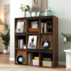 GDFStudio 3x3 Cube Bookcase Flip Doors 9 Compartment Cabinet 15mm Board Wooden Sturdy Wood Cube Bookcase for Living Rooms, Outlasting Standard Fabric Storage Units, Walnut