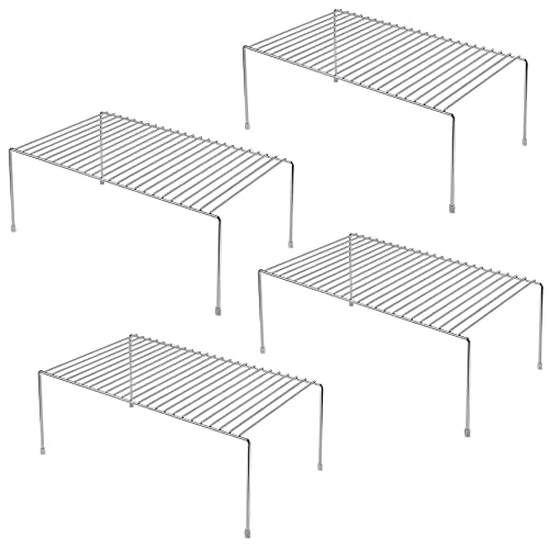 GEDLIRE Kitchen Cabinet Shelf Organizer Set of 4, Medium (13 x 9.4 inch) Metal Wire Pantry Storage Shelves, Dish Plate Racks for Cabinets, Freezer, Counter, Cupboard Organizers and Storage, Chrome