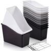 Geetery 12 Pcs Book Bin for Classroom with Labels Stackable Plastic Organizing Bins 11.5 x 5.4 x 7.5 in Book Holders Storage Bins Box Baskets for Classroom Library Home (Simple Color)