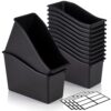 Geetery 6 Pcs Book Bin for Classroom with Labels Stackable Plastic Organizing Bins 11.5 x 5.4 x 7.5 in Book Holders Storage Bins Box Baskets for Classroom Library Home (Black)