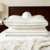 Gehtmnl Feather and Down Fiber Firm Bed Pillows Set of 2, 3-Chamber Design with 2” Gusset, Organic Cotton Cover, Hotel Quality Support for Side and Back Sleeper (2, Queen (20"x30"))