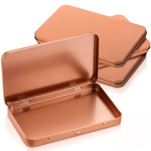 Geiserailie 4 Pack Rectangular Metal Tin Box with Lid Metal Hinged Lid Tin Mini Paint Storage Box Empty Container Storage for Watercolor Jewelry Pen Candy Craft Organizer 7.0 x 4.2 x 0.6'' (Rose Gold)