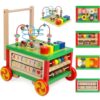 Gemileo Wooden Activity Cube 7-in-1 Montessori Toy Multipurpose Educational Learning Toy for 1+ Year Old Baby Toddler Kid Boy First Birthday Gift Bead Maze Shape Sorter