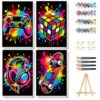 Gemozaic 4 Pack Paint by Numbers Kit for Kids Ages 8-12 with Frame & Easel