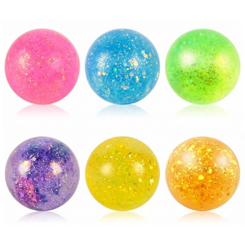 Gemscream Glitter Stress Ball Squishy Fidget Stress Toy Glitter Squeeze Sensory Toys Party Favor Fillers Gift for Kids Birthday Classroom Party(Ball,2.36 Inches,6 Pcs)