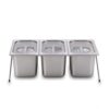 Generic Commercial Ingredient Tray Six Compartment Serving and Storage Organizer with Stainless Steel Support Rack and Transparent PC Covers Suitable for, 3 Grids 15cm + 16cm Stand + PC Closed Lid