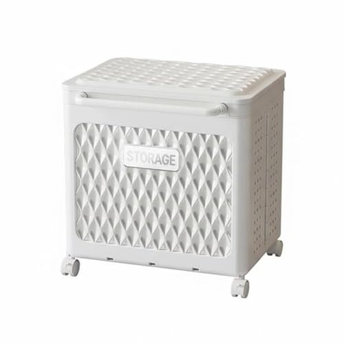 Generic Folding Laundry Basket Laundry Hamper Laundry Sorter With Lid Two Section Ventilated PP Foldable With 360 Degree Wheels Suitable for bedroom laundry room dorm studio, White, Short