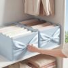 Gerrii 2 Pack Light Blue Bow Storage Bins for Closet 18.5" x 11.02" x 7.87" Large Stylish Fabric Organizers with Bow Handles Grid Dorm Organizer Open Compartments for Underwear Socks Accessories