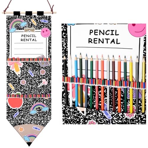 Gersoniel Composition Notebook Pencil Parking Pocket for Classroom Pencil Rental Hanger Numbered Pencils Hanging Chart Organizer Pencils Dispenser Chart for Back to School New Year Teacher Must Have
