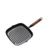 GESJKR Wood Handle Steak Frying Pan Cast Iron Uncoated Non-stick Household Striped Fried