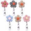 Geyoga 12 Pcs Multicolor Decorative Daisy Badge Reel Holder Cute Retractable ID Badge Holder with Metal Clip Floral Name Tag for Women Medical Assistant Hospital Office Student Gifts Party Beach