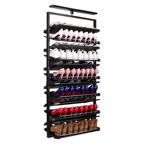 GFJYKDL Rattan Shoe Storage Cabinets Narrow Shoe Racks Cupboard Farmhouse Shoe Organizer Freestanding,Adjustable Height Pull-Out Shoe Rack Organizer, Stackable 8-Tier D,6 Tier/90-102cm-75cm