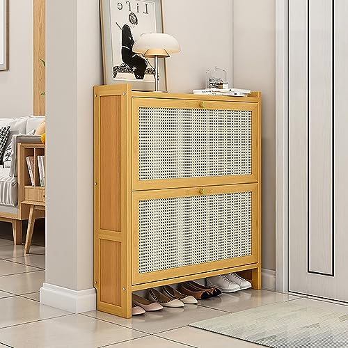 GFJYKDL Shoe Storage Cabinets Narrow Shoe Racks Cupboard Farmhouse Shoe Organizer Freestanding Hidden Slim Narrow Shoe Rack,Entryway Shoe Storage Organizer, Wooden Sho,Two Door-wood-L-70cm/27.5in