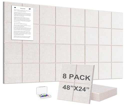 G Gamit Large Felt Wall Tiles Bulletin Board,Large Cork Board Alternative with 30 Pushpins,8-Pack Felt Pin Board with 56 Safe Removable Adhesive Tabs for Home Office School (Oatmeal)