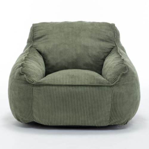 Giant Bean Bag Chair for Adults, Corduroy Large Bean Bag Chairs for Teens with Armrests, Comfy Adult BeanBag Chair Sofa Couch with Filler Included for Bedroom Living Room (Green)