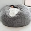 Giant Bean Bag Chairs(No Filler) Fur Comfortable Chair Bean Bag Cover Washable Lazy Lounger Bean Bag Storage Chair for Dorm Family Room (Color : Light Gray Size : 6FT) (Light Gray 7FT)