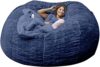 Giant Bean Bag Chair Washable Jumbo Bean Bag Sofa Sack Chair Large Soft Fluffy Fur Portable Living Room Lazy Sofa Bed Cover (No Filler) (Color : Khaki Size : 6FT) (Dark Blue 5FT)