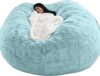Giant Bean Bag Chair Washable Jumbo Bean Bag Sofa Sack Chair Large Soft Fluffy Fur Portable Living Room Lazy Sofa Bed Cover (No Filler) (Color : Khaki Size : 6FT) (Sky Blue 6FT)