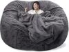 Giant Bean Bag Chair Washable Jumbo Bean Bag Sofa Sack Chair Large Soft Fluffy Fur Portable Living Room Lazy Sofa Bed Cover (No Filler) (Color : Khaki Size : 6FT) (Dark Gray 7FT)