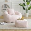 Giant Bean Bag Chair with Footstool, Oversized Faux Fur Chair for Adults