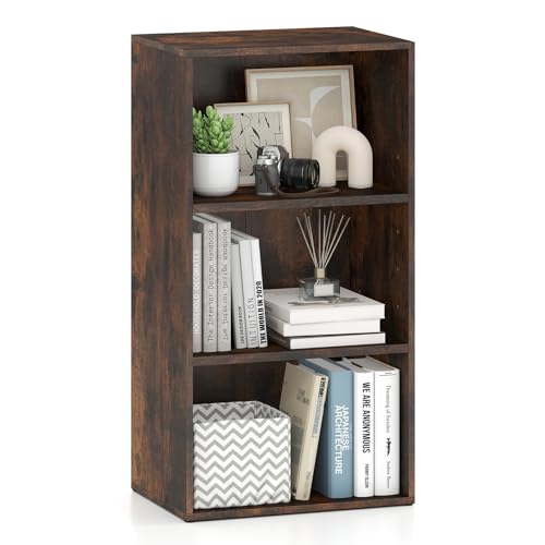 Giantex 3 Shelf Bookcase, Book Shelves Cube Storage Organizer, Open Storage Cabinet Multi-Functional Home Office Bedroom Furniture Display Bookcases, Rustic Brown