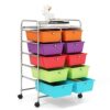 GiantexUK 10 Drawers Storage Cart, Mobile Rolling Storage Trolley with 4 Lockable Wheels & Handles, Utility Shelving Organizer Unit for Home Office Salon Beauty Make up (Muticolor)