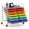 GiantexUK 12 Drawers Rolling Trolley, Metal Frame Utility Storage Organizer Cart with Lockable Wheels, Multipurpose Shelving Organizer Unit for Home Office Salon (Multicolour)