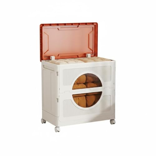 GiaoRosi Kids Storage Container Toy Organizer Bin Chest Box With Smooth Opening Flip Lid Foldable Body Built In Wheels Polypropylene suitable for bedroom playroom nursery, Translucent Tea Orange