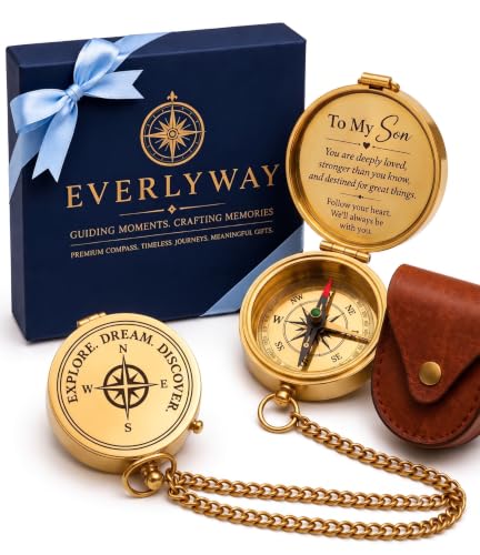 Gift for Son Personalized Message Brass Compass - from Mom and Dad, High School & College Graduation Present 2026, 18th 21st Birthday Keepsake for Boys, Baptism Confirmation Communion - to My Son