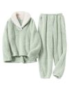 Gihuo Women' s Fluffy Pajamas Set Fleece Pullover Pants Loose Plush Sleepwear 2 Piece Pjs Set Warm Loungewear Fuzzy(Green-XXL)
