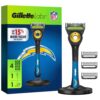 Gillette Labs Official Chargers Licensed Razor for Men, 1 Handle, 4 Blade Refills, with Magnetic Stand, Perfect for Game Day Grooming, Gillette Labs with Exfoliating Bar