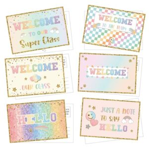Gilprop 60 Pcs Pastel Checkerboard Welcome Postcards 4 x 6 Inches Hello Postcards Welcome Back to School Cards Welcome to Class Post Cards Blank Postcards for Kids Adults Teacher Students Team