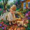 Girl and Puppy DIY Paint By Numbers Kit on Canvas 40x40cm Without Frame