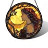 Girl at Sunset Yellow Brown Tone Stained Glass Style Suncatcher Window Hanging Decor Acrylic Jigsaw Puzzle DIY Puzzle 83 Pieces Irregular Pieces 7.4 in Birthday Gifts for Women Men Wife Aunt and Mom