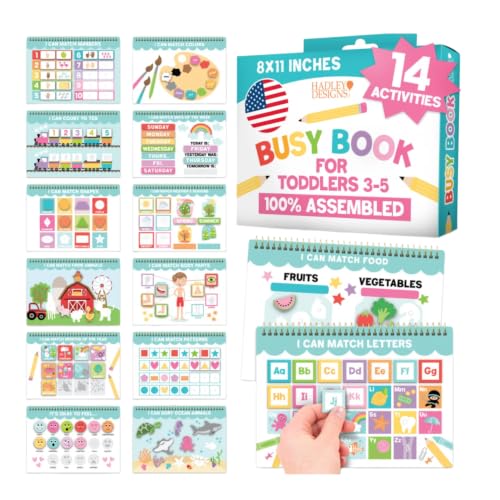 GIRLDREN 3-in-1 Preschool Learning Bundle, Busy Book, Reusable Handwriting Workbook and Educational Posters, Alphabet, Numbers, Colors, Shapes and More, Busy Book