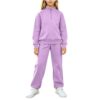 Girls 1/4 Zip Tracksuit 2 Piece Outfit Long Sleeve Top Wide Leg Sweatpants