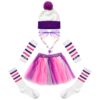 Girls Halloween Costume Accessories Set, Spider Girl Costume Purple Halloween Costumes Disco Party Dress Up Outfit with Tutu Skirt, Beanie Hat, Sunglasses, Necklace, Arm Warmers and Knee Socks