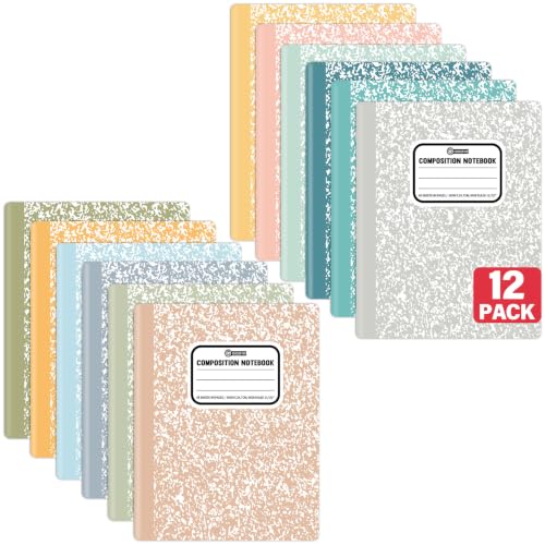 gisgfim 12 Pack Bulk Composition Notebook Wide Ruled, 12 Different Vibrant Colors, 96 Pages (48 Sheets), 9-3/4 x 7-1/2" Hard Cover Journal Notebooks for Students,Classroom and Office(Boho)