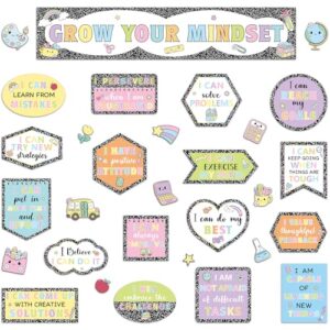 gisgfim 30Pcs Composition Notebook Bulletin Board Decor Growth Mindset Bulletin Board Set Composition Pastel Classroom Decoration Inspirational Positive Sayings Cutouts Back to School Wall Decor