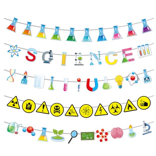 gisgfim 5 Pieces Science Banners Science Classroom Decor Chemistry Lab Banner Party Decorations for Home School Classroom Scientist Birthday Party Supplies