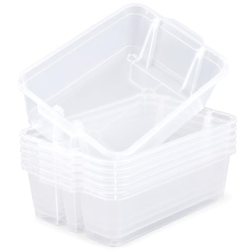 gisgfim 6 Pack Classroom Stacking Bins Stackable Plastic Book Bin Durable Storage Book Bins Plastic Stackable Organizer Spacious Books Bin for Classroom Home Storage, Office Supplies(Clear)