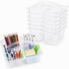 gisgfim 6 Pack Plastic Classroom Caddy with 4-Compartments Plastic Storage Caddies with Handle 4 Compartments Table Caddy Organizer Versatile Table Caddies for Classroom Office, Clear Color