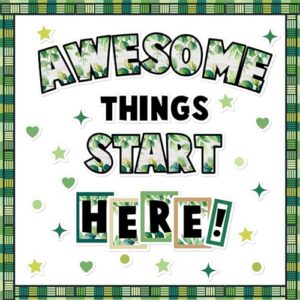 gisgfim Classroom Bulletin Board Decoration Set Eucalyptus Welcome Back Wall Door Decor Greenery Classroom Decorations for Kindergarten Preschool Elementary Middle School(Awesome Things Start Here!)