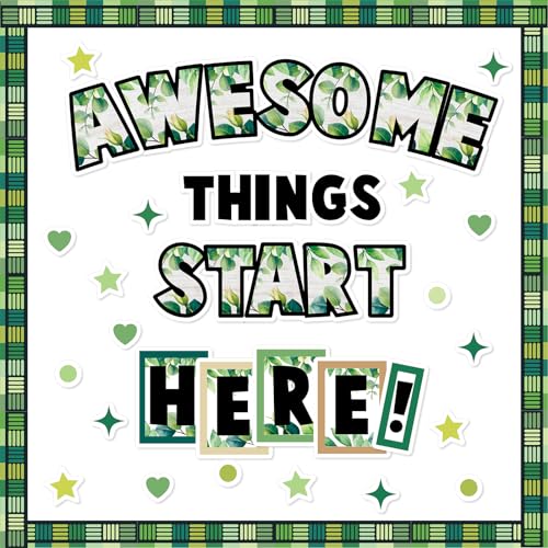 gisgfim Classroom Bulletin Board Decoration Set Eucalyptus Welcome Back Wall Door Decor Greenery Classroom Decorations for Kindergarten Preschool Elementary Middle School(Awesome Things Start Here!)