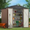 Gizoon 8 x 6 FT Outdoor Storage Shed, Galvanized Metal Garden Shed, Brown